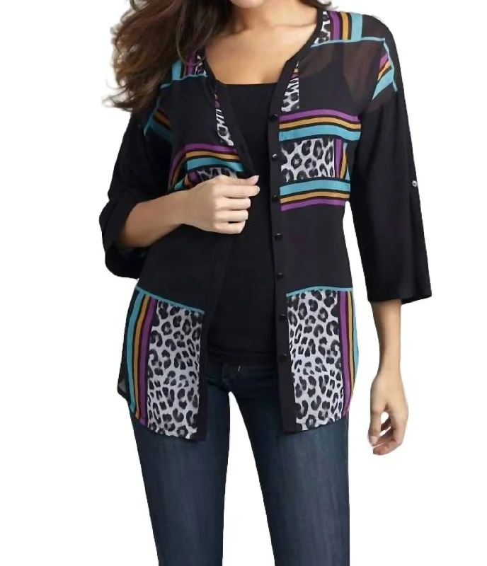 Designer Wear On Sale Wild Hues Long Cardigan In Black Multi