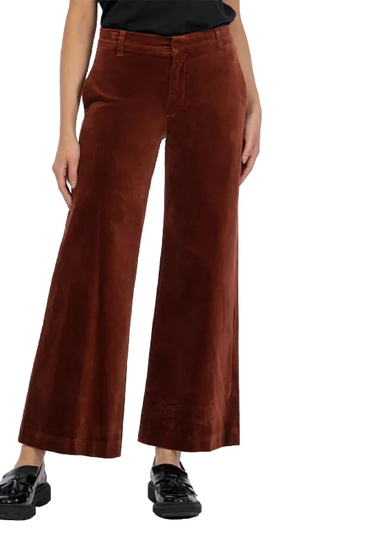 Elegant Simplicity Wardrobe Meg High Rise Velveteen Trouser In Brick