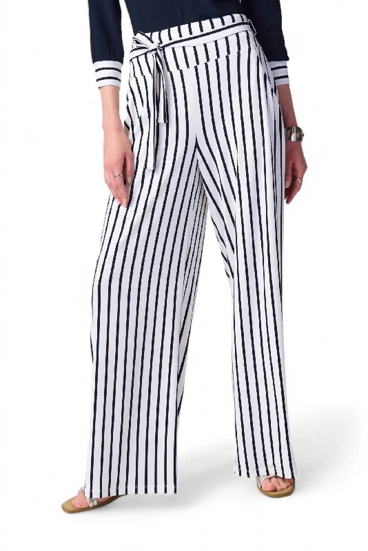 Must Haves Striped Silky Knit Wide Leg Pants In Vanilla/midnight Blue