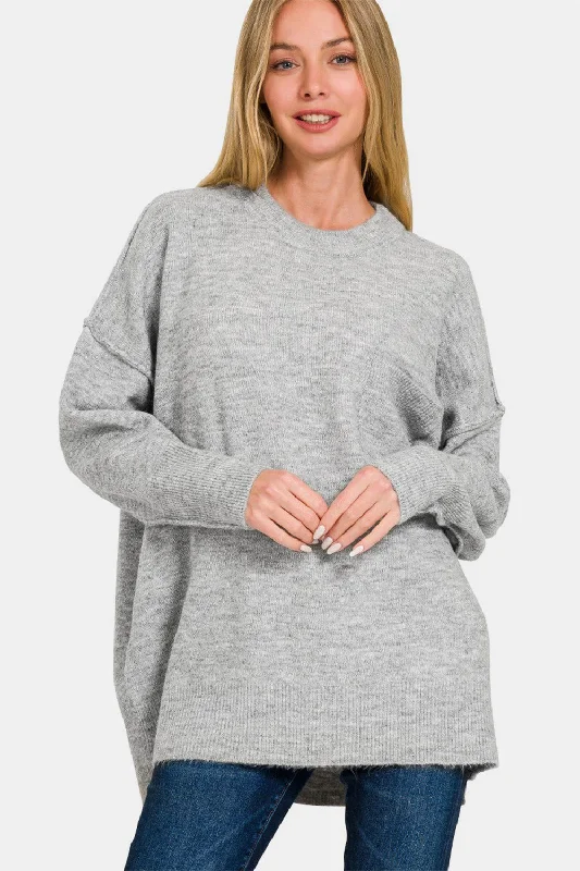 Limited - Edition Drops High-Low Hem Drop Shoulder Sweater