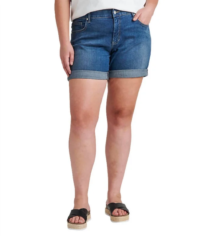 Trendsetter's Closet Mid Rise Alex Boyfriend Short Plus In Brilliant Blue