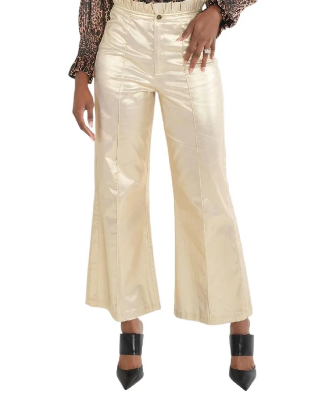 Relaxed Style Ruffle Flare Pant In Gold Rush