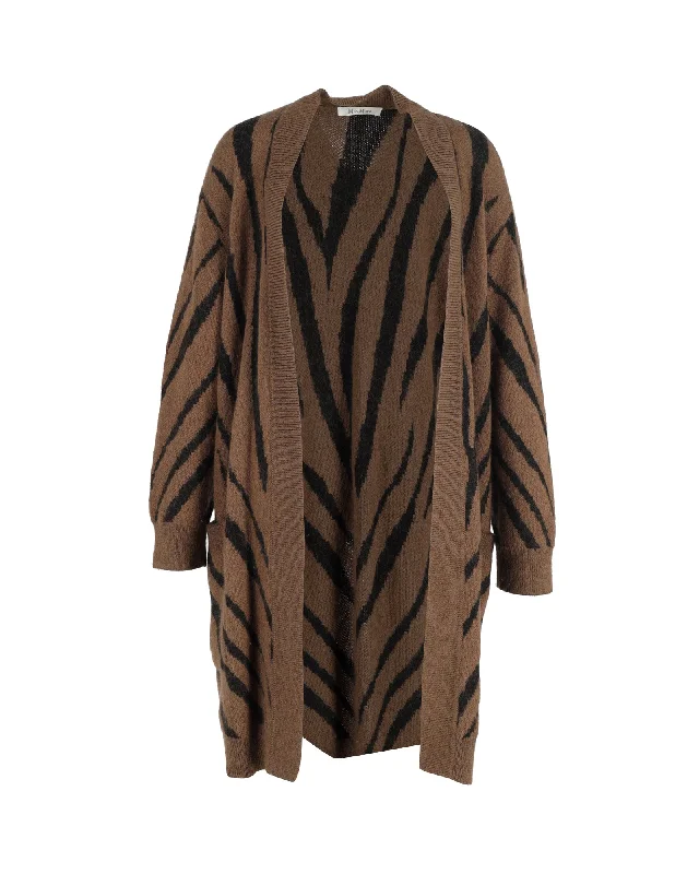 Style Versatile Women's Collection Max Mara Zebra Print Mohair Blend Knit Cardigan In Brown Mohair