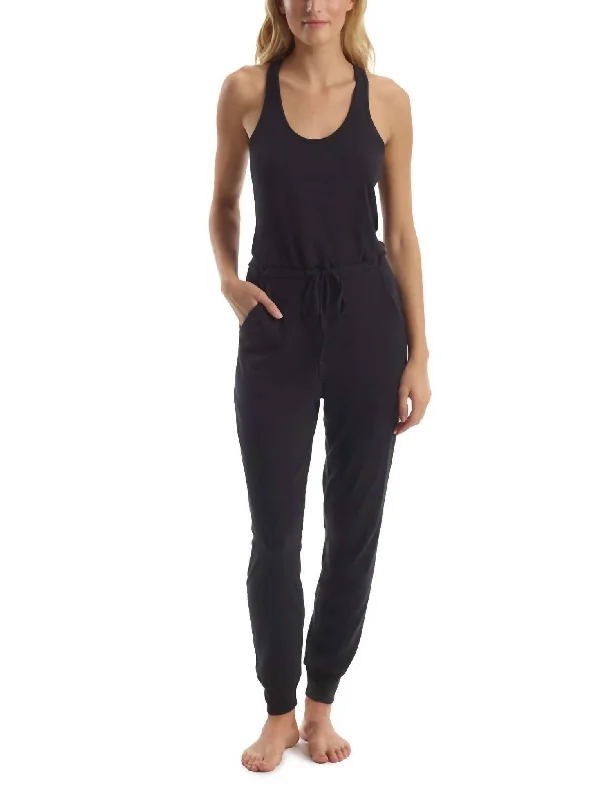 Spring Fashion Luxury Rib Racerback Jumpsuit In Black