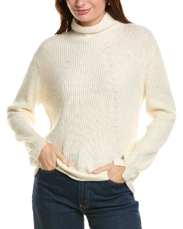 Everyday Wear Forte Cashmere Fashioned Rib Funnel Neck Wool & Cashmere-Blend Sweater