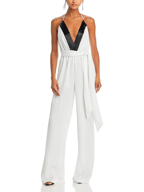 Rocker Chic Fashion Kayla Womens Satin Embellished Jumpsuit