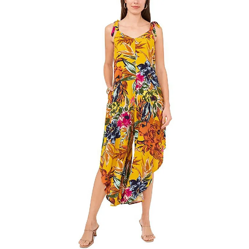 Graceful Drape Womens Floral Print Wide Leg Jumpsuit