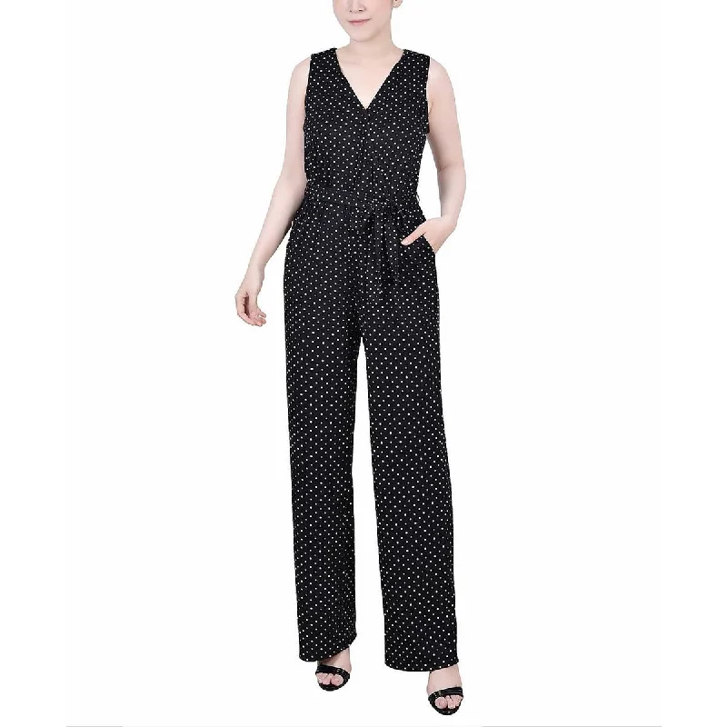 Imeless Style Petites Womens Knit Polka Dot Jumpsuit