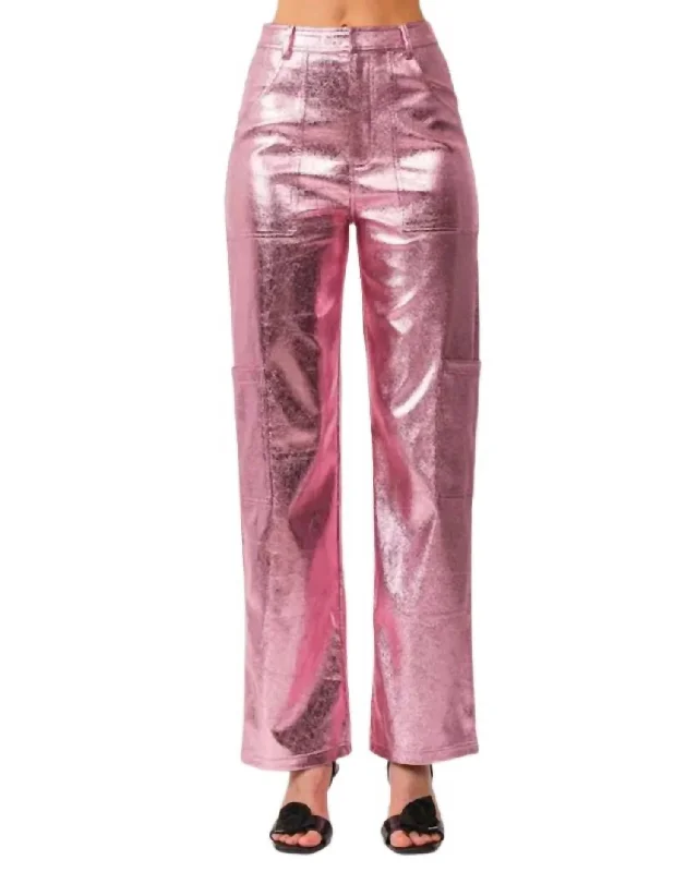 Chic & Cozy Apparel Gaia Shimmer Utility Pants In Rose Gold