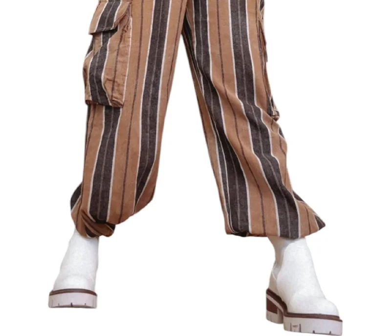 Trendy Threads Walk The Line Striped Jogger In Brown