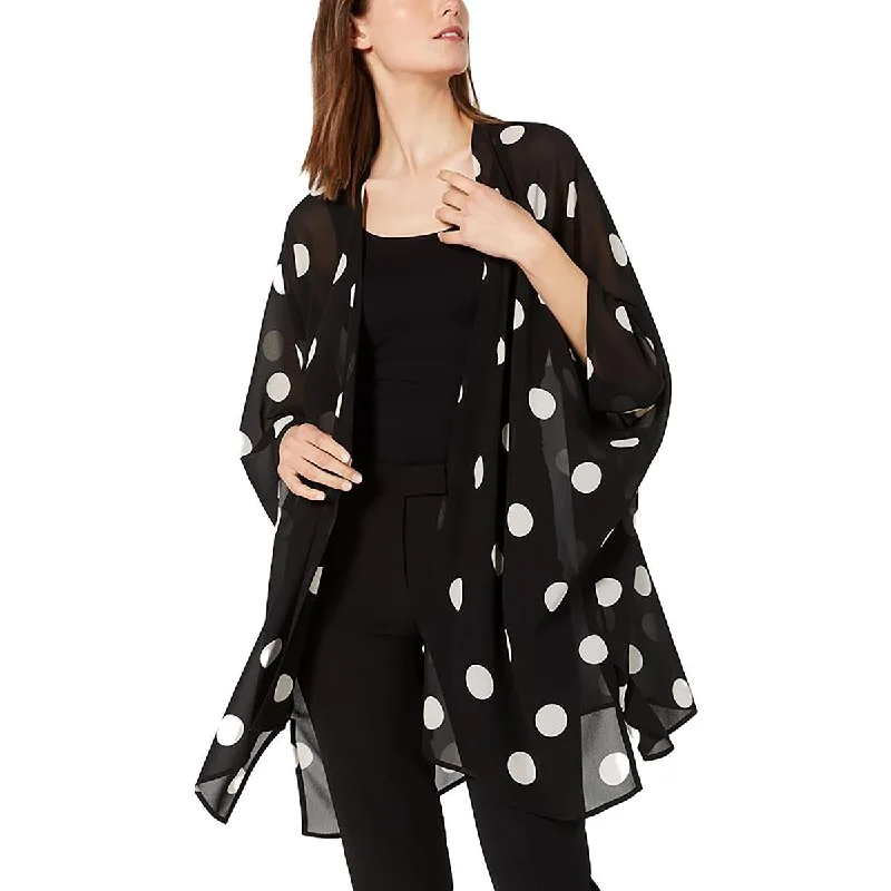 Modern Romance Womens Chiffon Polka Dot Duster Blazer