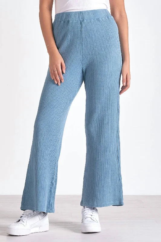 Sophisticated Outfits Waffle Knit Wide Leg Pant In Blue