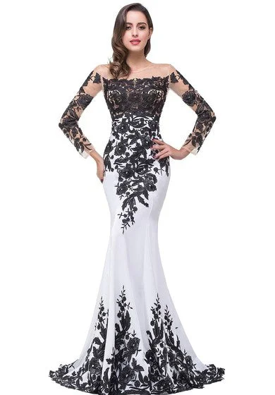 Style Beyond Borders Glamorous Long Sleeve Mermaid 2022 Evening Dress Black Appliques Mother Dress