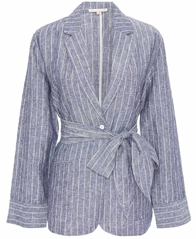 Effortless Everyday Wear Bold Stripe Linen Blazer In Chambrey