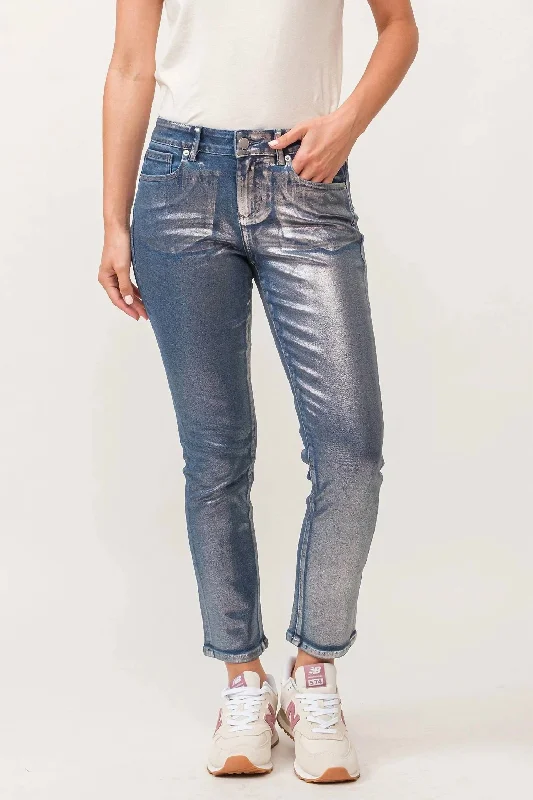 Trend Driven Wardrobe Blaire Silver Foil Slim Straight Jeans