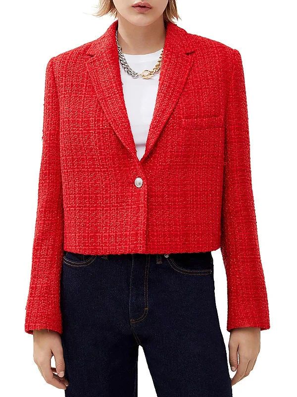 Huge Price Cut Womens Tweed Cropped One-Button Blazer