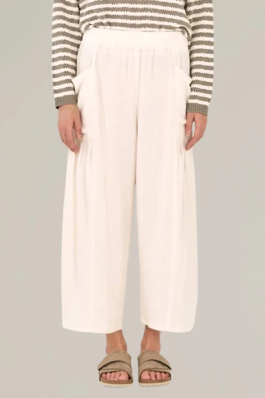 Elegant Styles Linen Blend Pull-On Cargo Pants In Off White