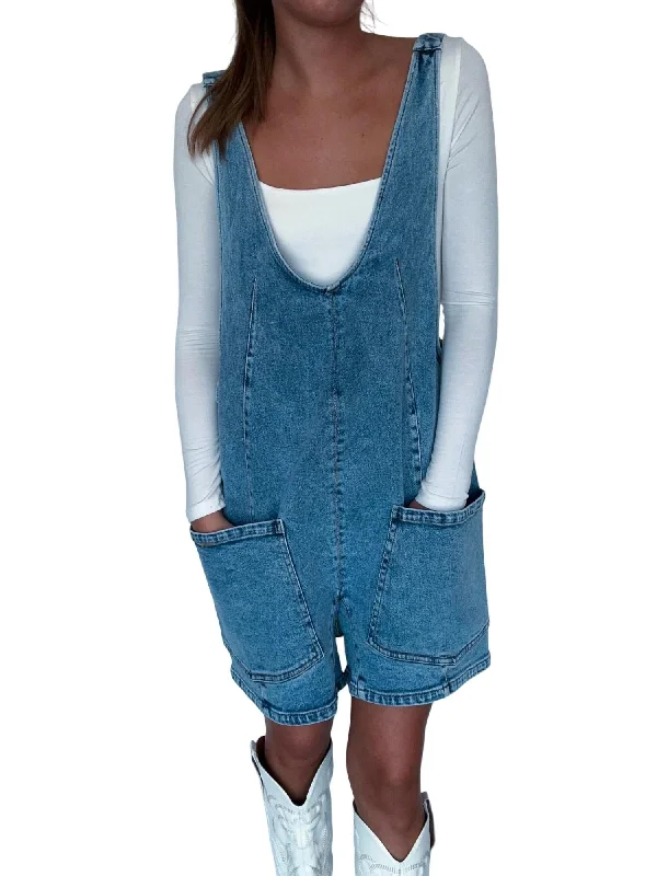 Budget Friendly Denim Deep Pocket Romper In Light Wash