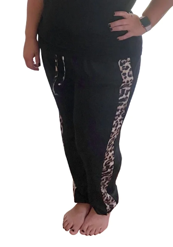 Timeless Elegance Leopard Trimmed Jogger In Black