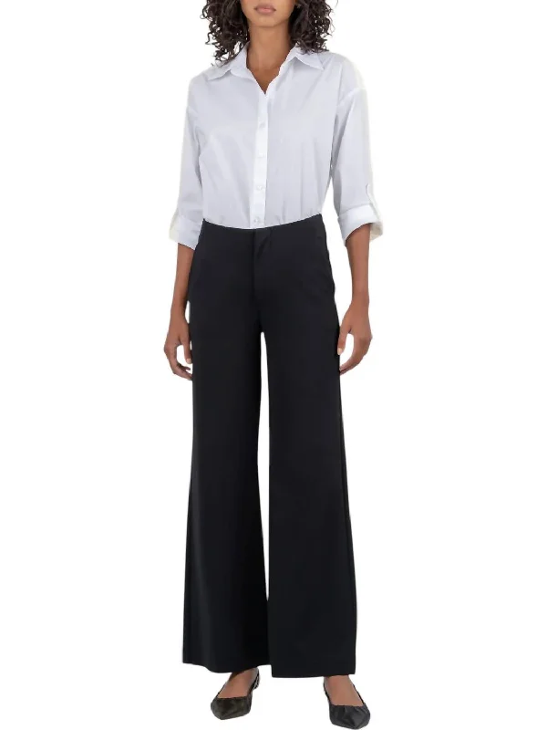 Cutting Edge Fashion Meg High Rise Wide Leg Twill Trouser Pants In Black