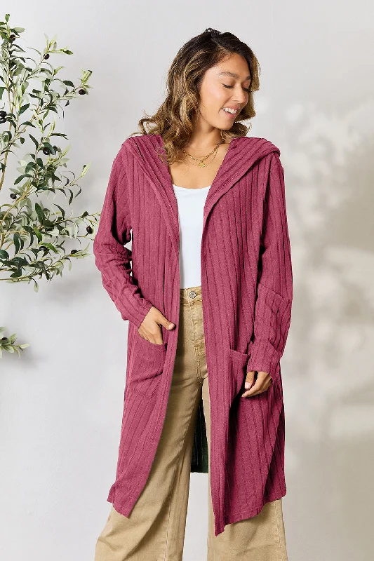 Feminine Flow Full Size Hooded Sweater Cardigan