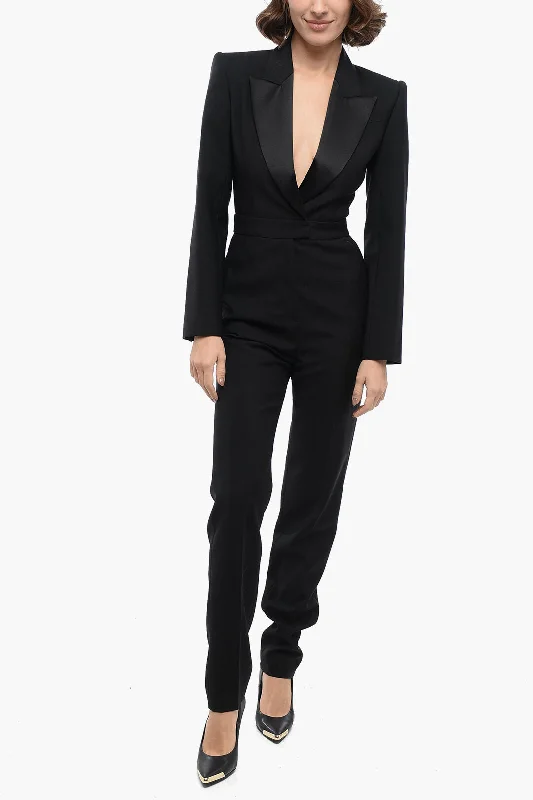 Chic Styles Alexander Mcqueen Wool Jumpsuit With Satin Peak Lapel 38 Italian Size