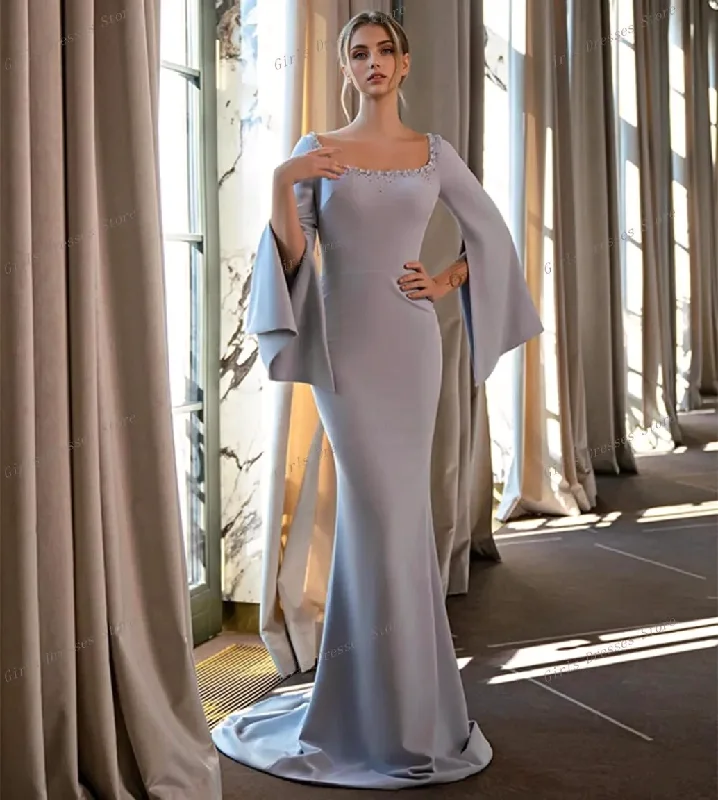 Fashion Sale JuliaFashion-Beautiful Light Blue Satin Mermaid Evening Dress