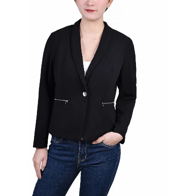 Fashion Forward Style Petites Womens Crepe Business One-Button Blazer