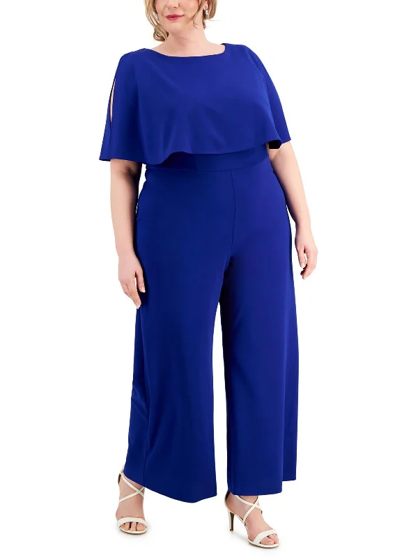 Modern Casual Clothing Plus Womens Capelet Wide Leg Jumpsuit