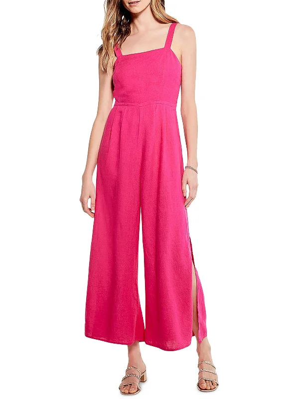 Casual Fashion Rumba Park Womens Linen Blend Smocked Jumpsuit