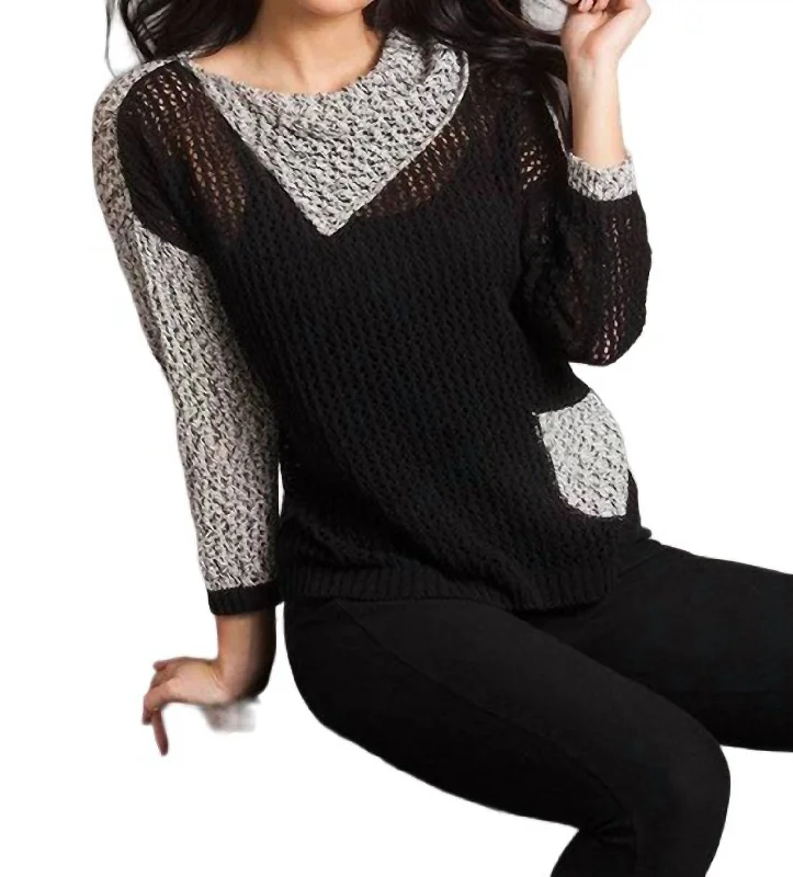 Trendy Fashion Sale Crochet Draped Neck Top In Black Frost