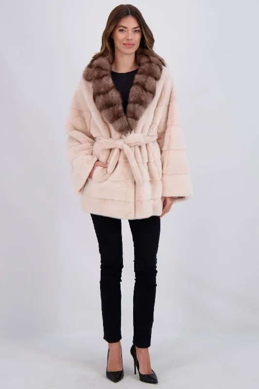 Stylish Basics MINK JACKET WITH SABLE COLLAR, BELT