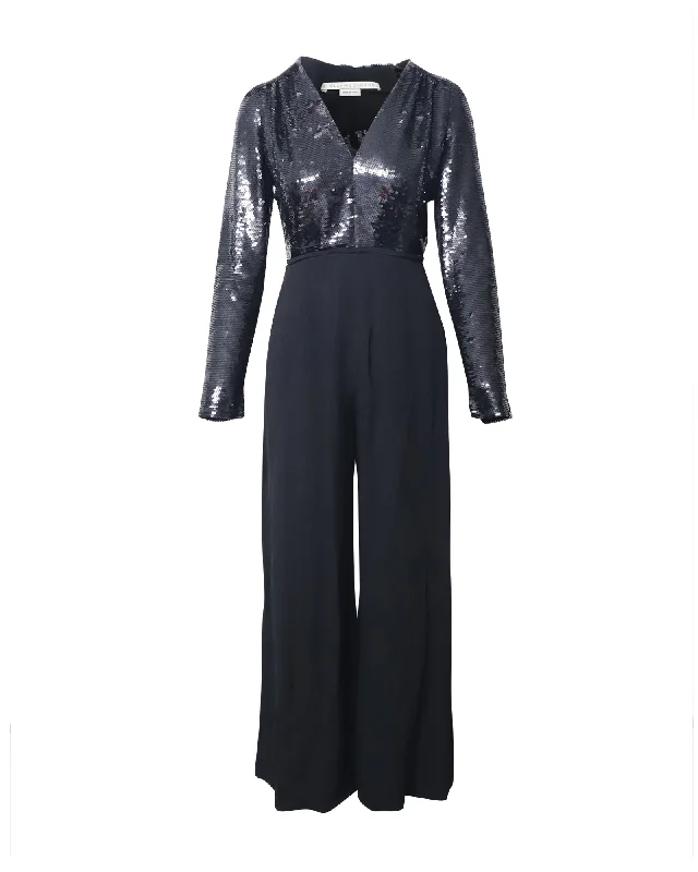 Style Versatile Women's Collection Stella McCartney Sequin Top Jumpsuit in Black Silk