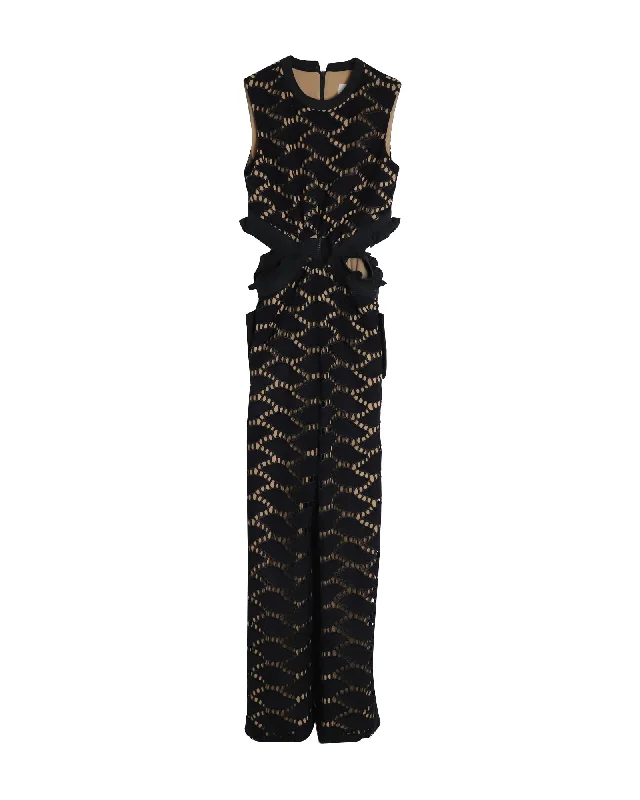 Weekend Exclusive Self-Portrait Cutwork Embroidered Jumpsuit In Black Polyester