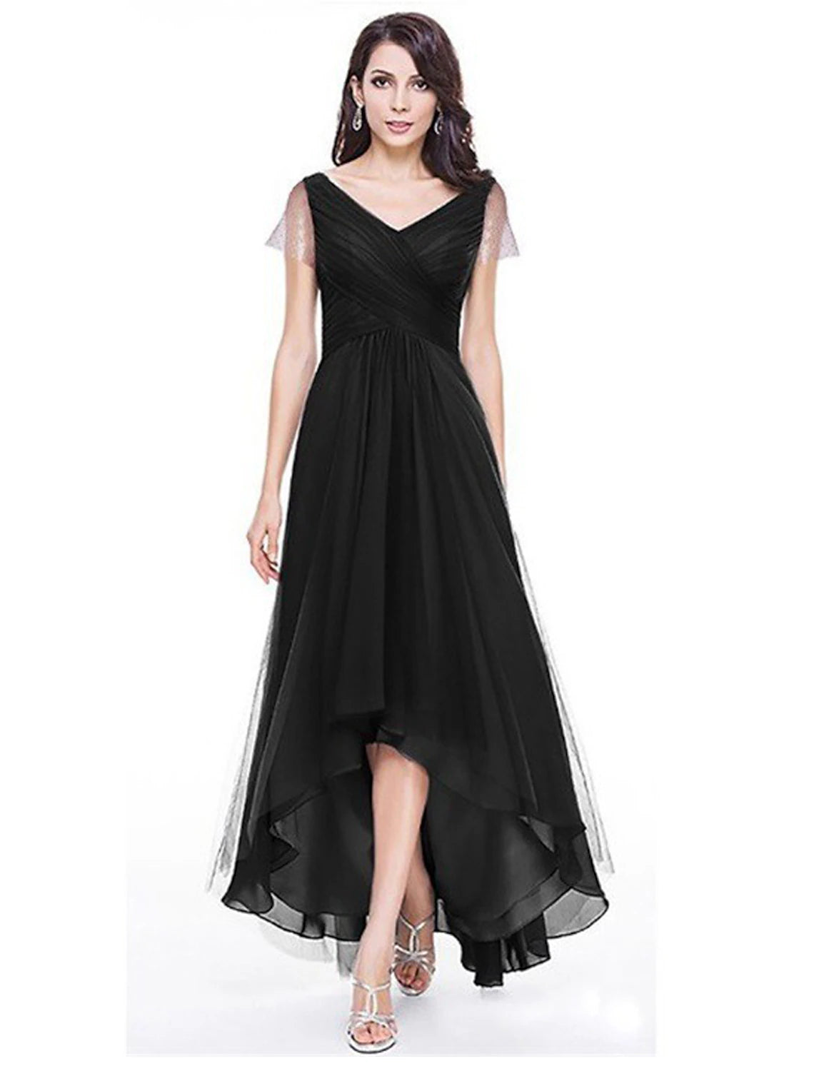 Chic Style Women's Normal Prom Dress Swing Dress Bridal Shower Dress Long Dress Maxi Dress Black Blue Gray Short Sleeve Pure Color Mesh Summer Spring Autumn V Neck Fashion Winter Dress Birthday Evening Party