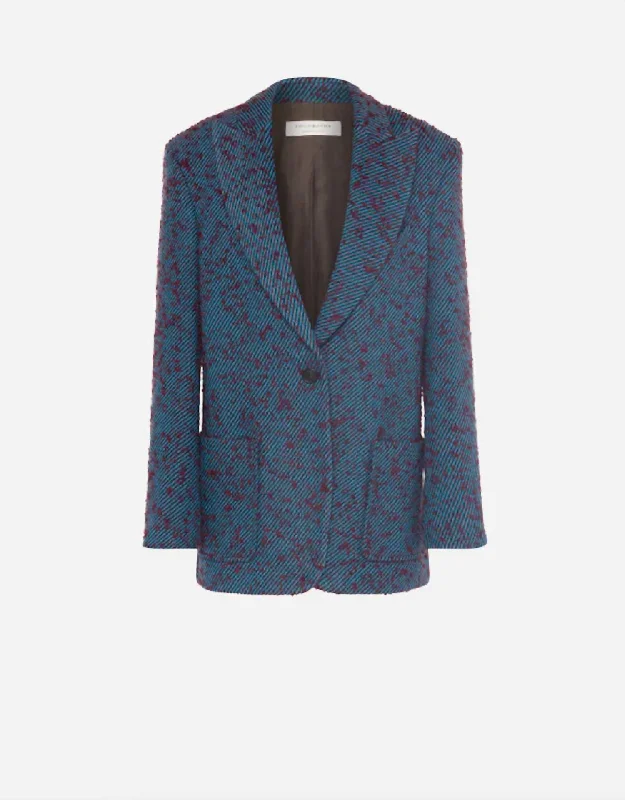 Stylish Looks Wool Twill Jacket In Blue/burgundy