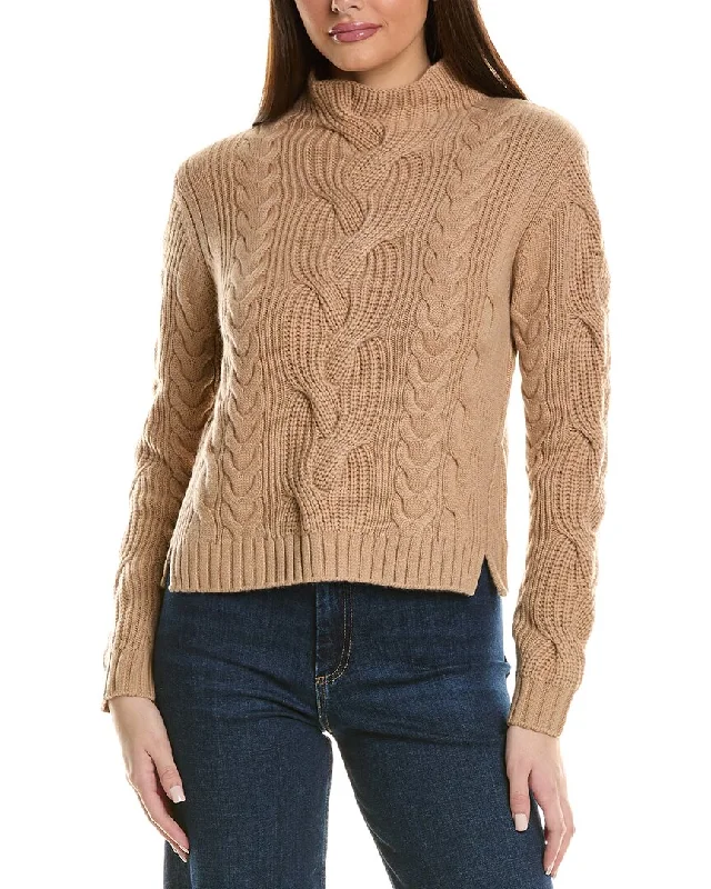 Elegant Style Hannah Rose Chunky Cable Funnel Neck Wool & Cashmere-Blend Sweater