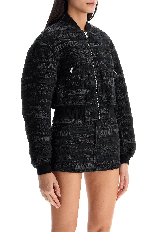 Bold Fashion Alexander Wang Denim Bomber Jacket With Embroidered Lettering