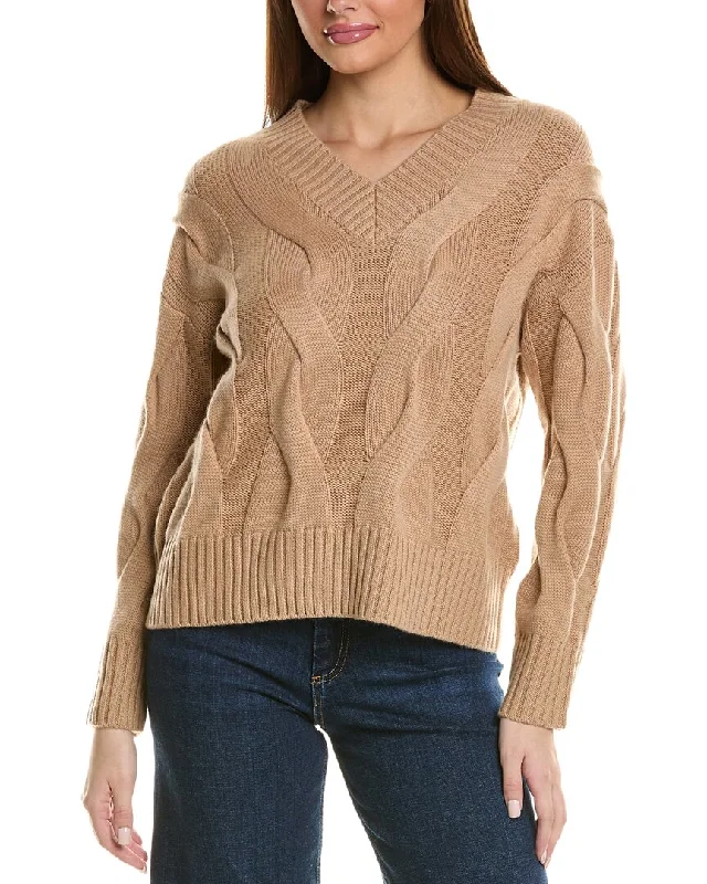 Urban Femme Streetwear Hannah Rose Wide Cable V-Neck Wool & Cashmere-Blend Sweater