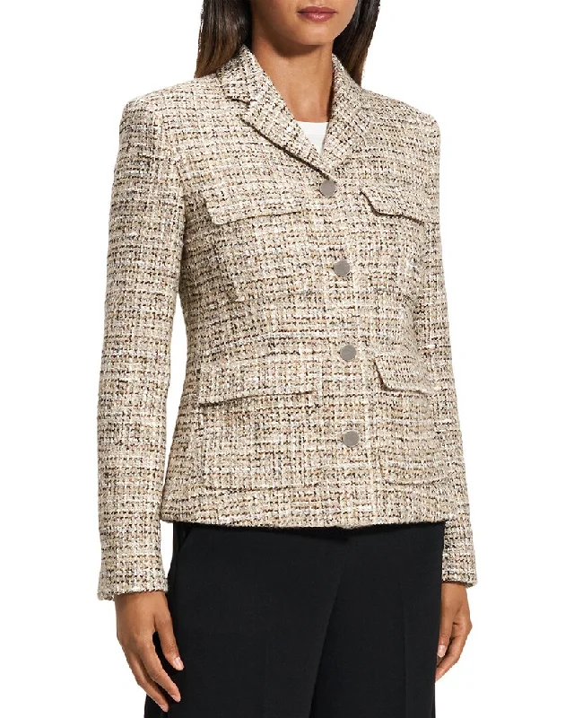 Preppy Style Theory Mix Tweed Military Jacket