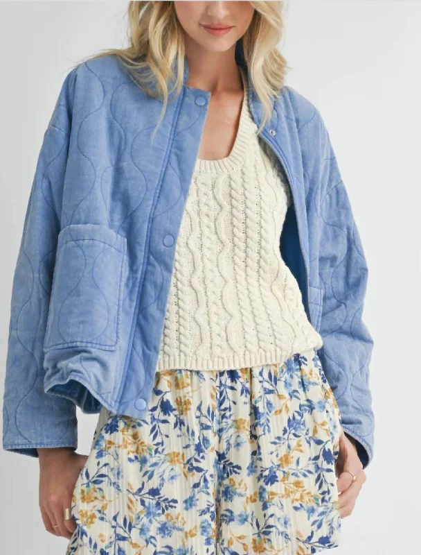 Grab Romantic Date - Night Styles Now Weekender Quilted Jacket In Washed Denim