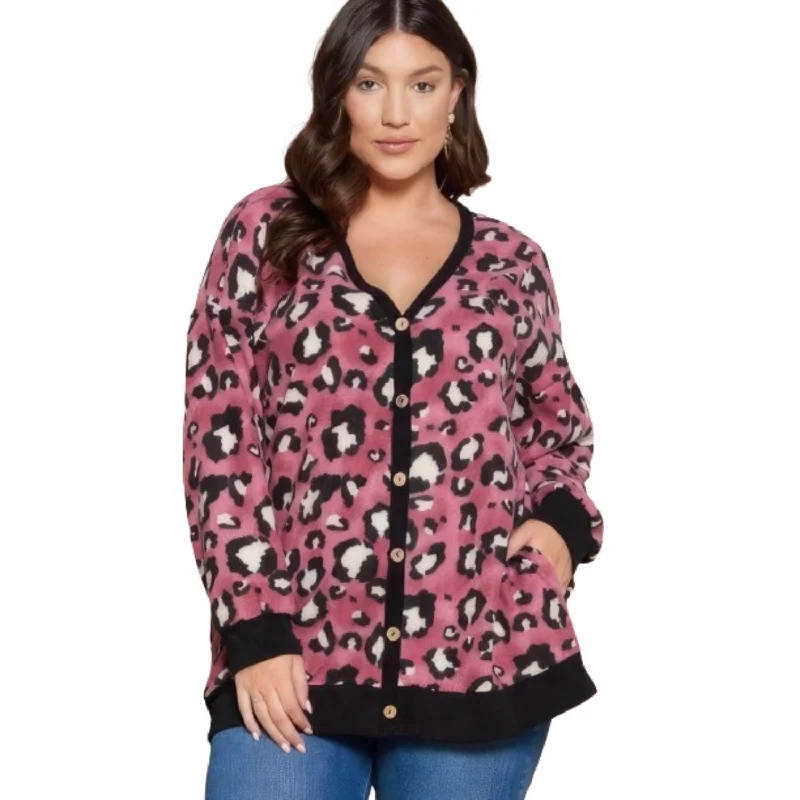 Celebrate With Big Savings Plus Size Cozy Animal Mir Print With Brush Button Up Cardigan