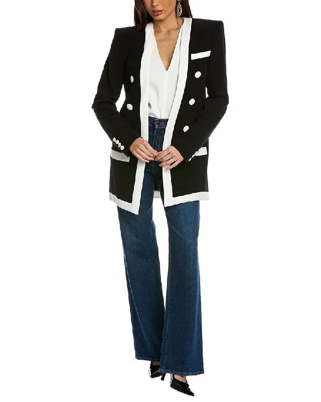 Rustic Countryside Charm Look Balmain Long Collarless 6-Button Crepe Jacket