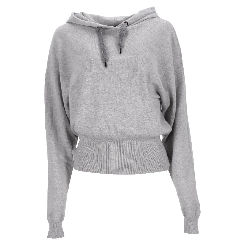 Premium Fabrics Brunello Cucinelli Cropped Hoodie in Grey Cashmere