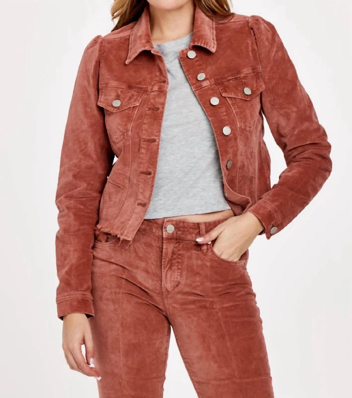 Graceful Movement Roslyn Baby Cord Cut Off Jacket In Pecan