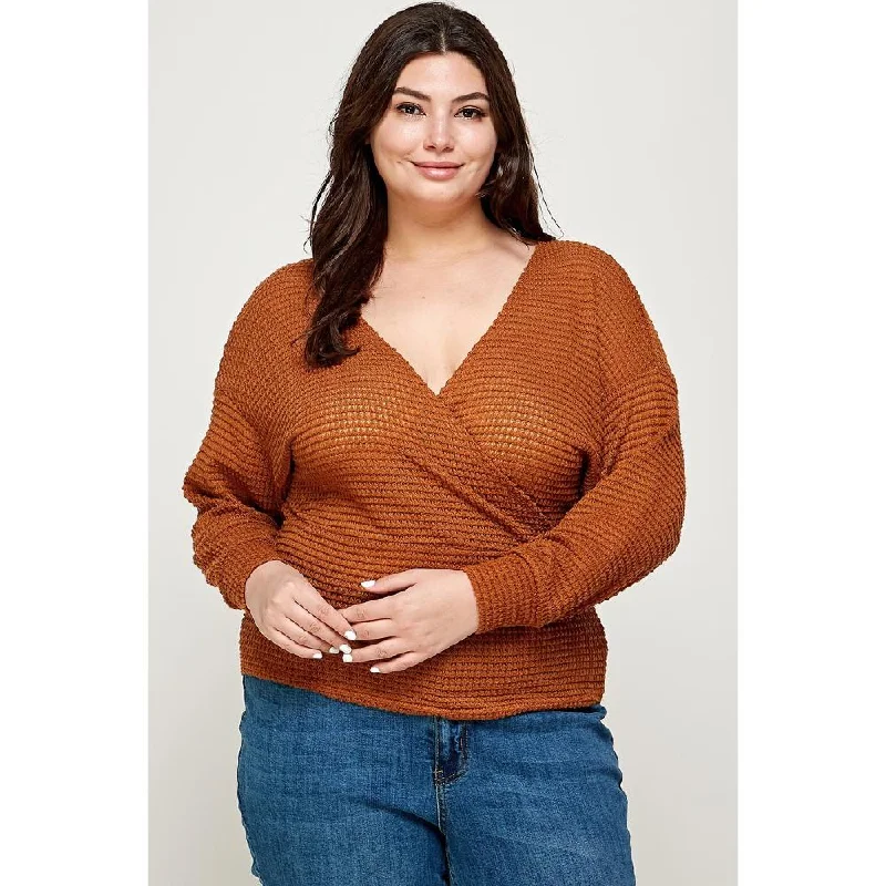 Big Savings Plus Size Textured Waffle Sweater Knit Top