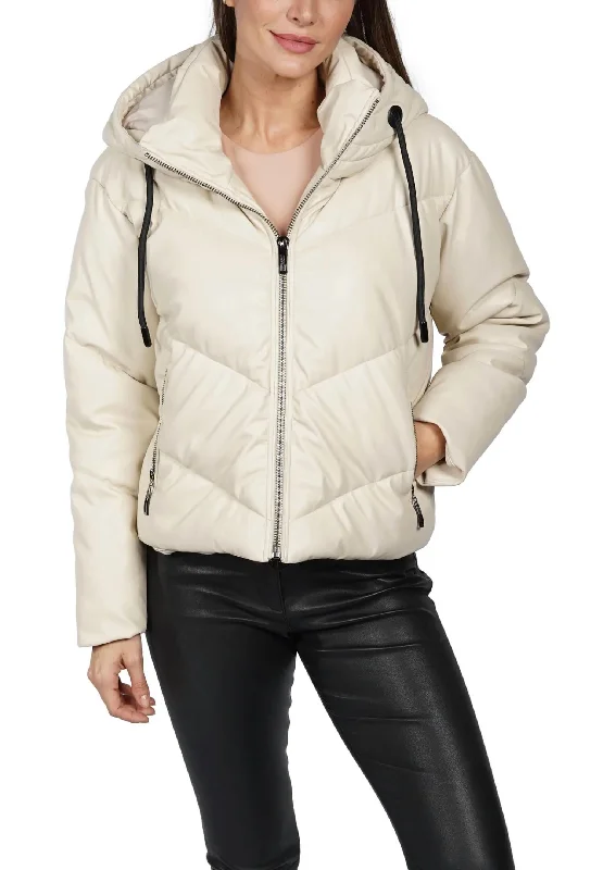 Chic Allure Sami Puffer Faux Leather Jacket In Beige