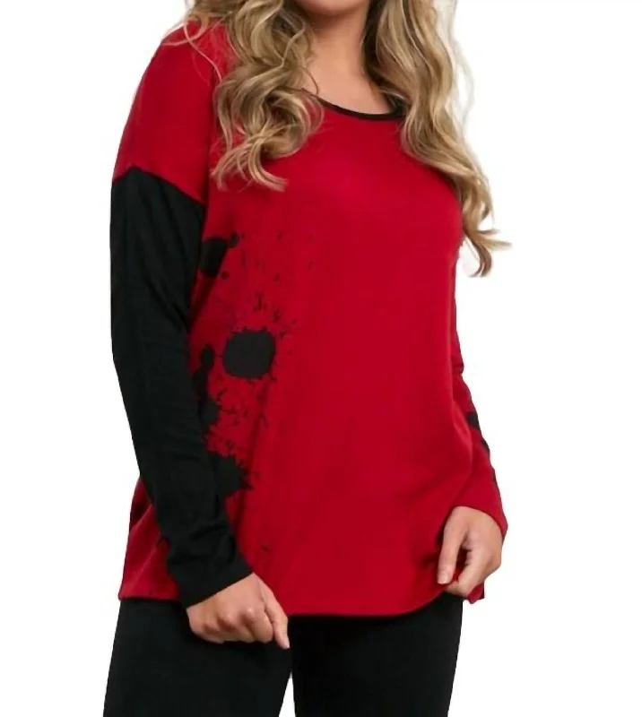 Sustainable Fashion Extravaganza Splatter Color Block Crew Sweater In Fire Combo