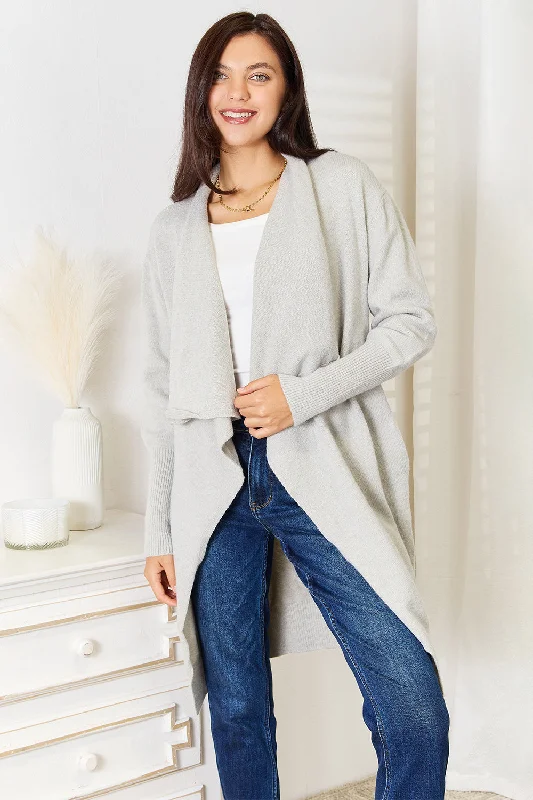 Playful Elegance Open Front Duster Cardigan with Pockets