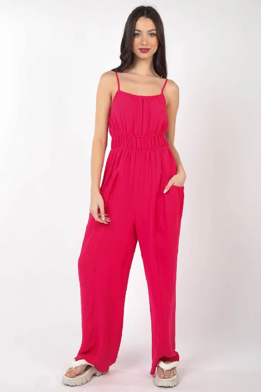 Break Fashion Norms Pintuck Detail Woven Sleeveless Jumpsuit